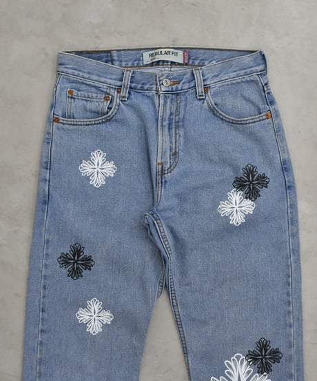 Blossom Cross Levi's 505 Used Remake Denim Pants W76 L82 / LS132