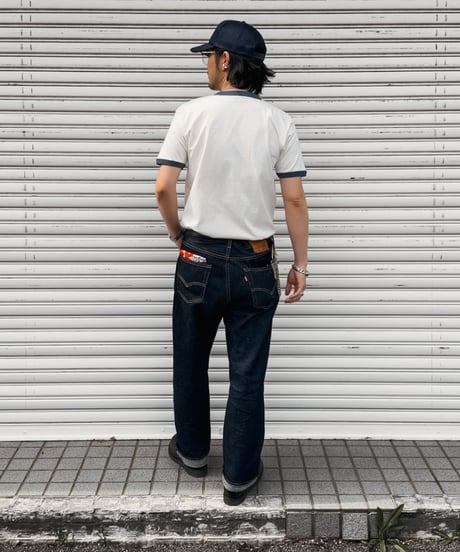 Wing Glyph Ringer Tee / Natural × Dusty Blue