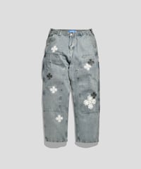 Blossom Cross Double Knee Painter Denim Pants / Smoke Blue