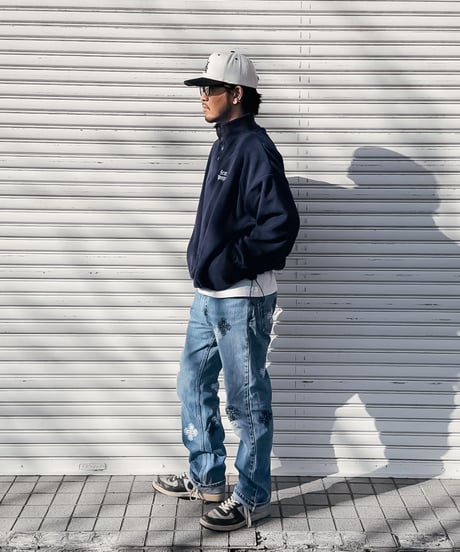 Basic Logo Fleece Half Button Pullover / Navy