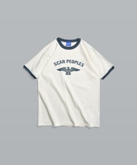 Wing Glyph Ringer Tee / Natural × Dusty Blue