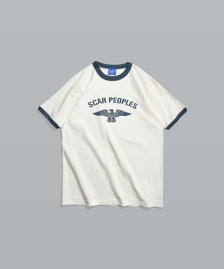Wing Glyph Ringer Tee / Natural × Dusty Blue