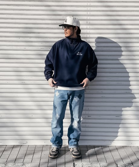 Basic Logo Fleece Half Button Pullover / Navy