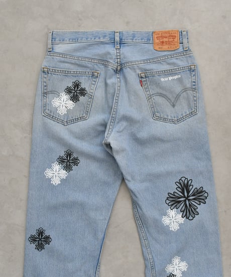 Blossom Cross Levi's 505 Used Remake Denim Pants W86 L81 / LS128