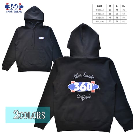 送料無料　 360° SPORTSWEAR （スリーシックスティ） パーカー メンズ レディース フード プル スウェット THSX-075 10.0oz ヘビーウエイト サーフ スケーター アメカジ