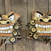 やむちんの焼き締めシーサー　諸見里安繹作 やちむんシーサー 対 | シーサー ぎゃらりーゆしびん