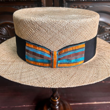 Bao boater vintage stripe ribbon