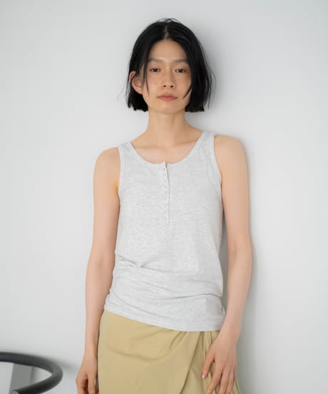 layered henley neck tank top