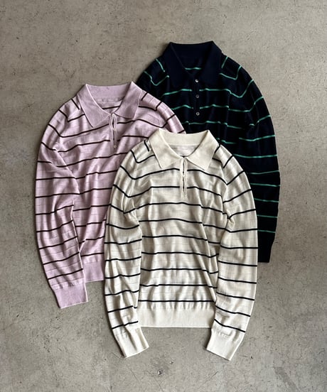 wool blend border polo sweater/3color
