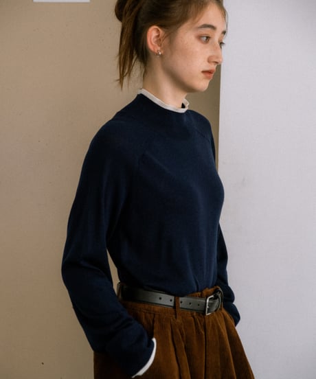 wool blend mock neck knit with colored edge/3color