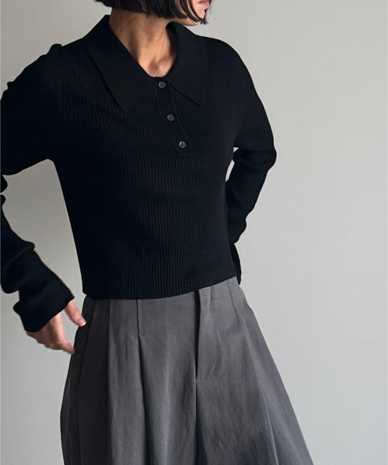 FASHIRU wool blend polo knit sweater 黒 wool blend polo knit sweater/3color | F A S H I