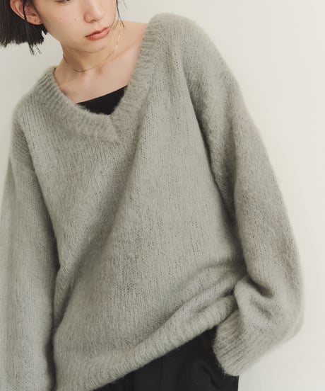 V neck mohair blend mixed color knit/4color