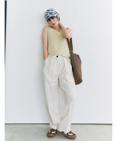 slim curve double pleat slacks / 3color / 2size