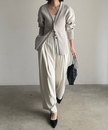 curved form V neck cardigan/3color