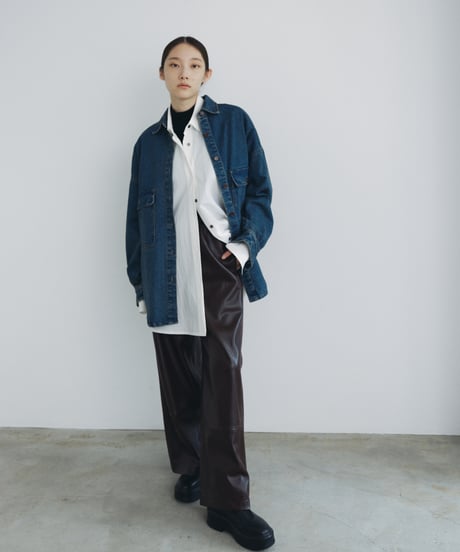 【FINE】synthetic leather wide pants /2size/2color