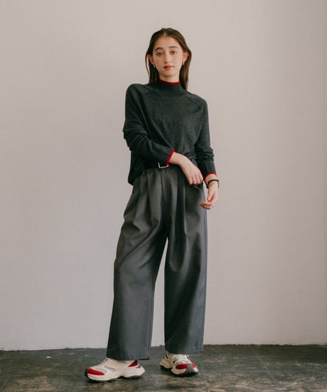 wool blend mock neck knit with colored edge/3color