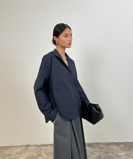 【FINE】stand collar minimal shirt / 2color