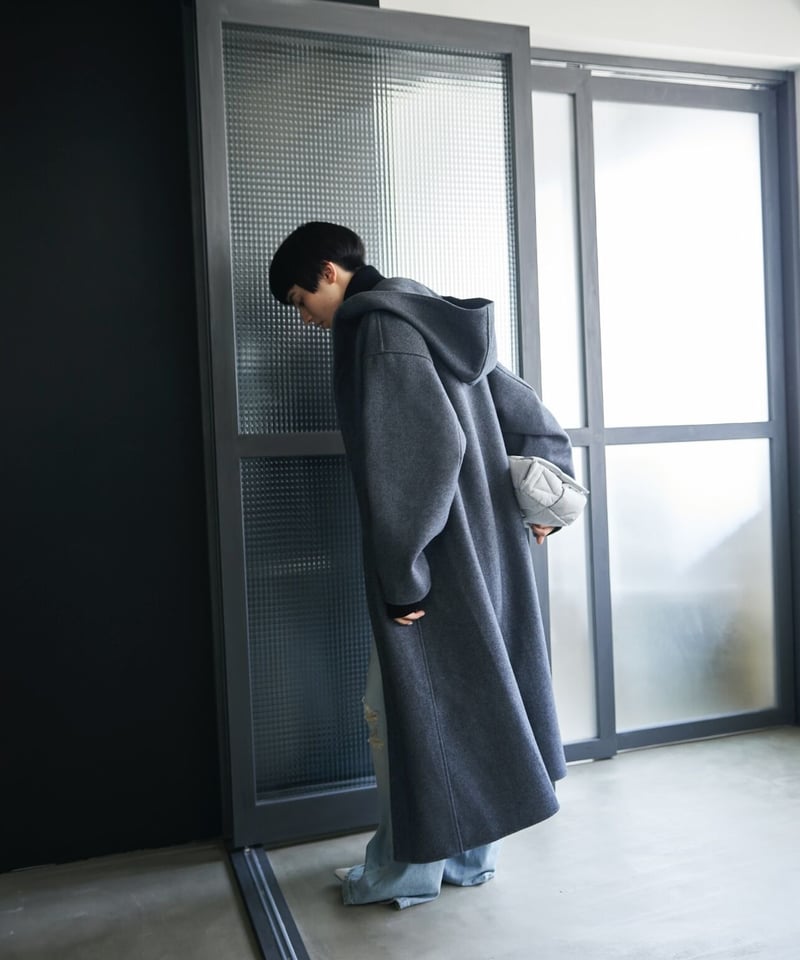 fashiru ウールメルトンフーディーロングコート wool melton hoodie long coat/2color | F A S H I