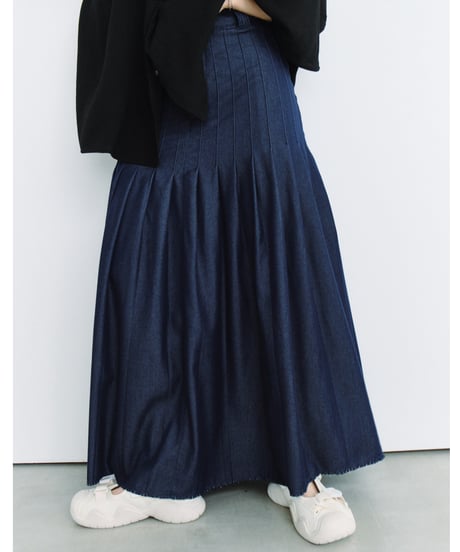 distressed detail pleated skirt / 2color / 2size