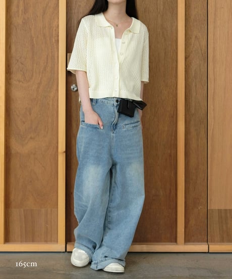 mesh polo knit shirts/2color