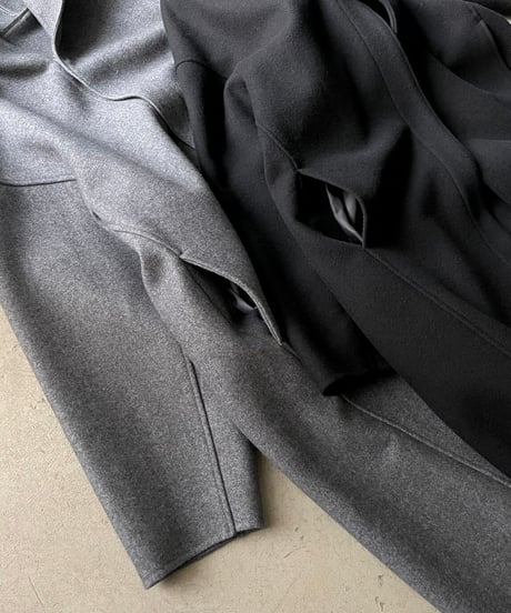 wool melton hoodie long coat/2color