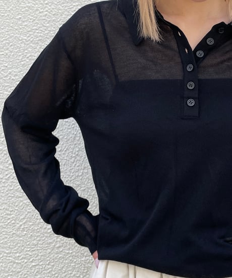 sheer polo knit shirt (long sleeve)