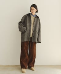 corduroy collar wool middle coat/2color
