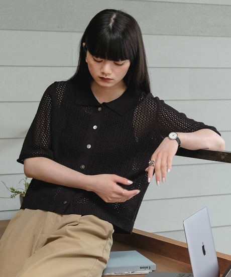 mesh polo knit shirts/2color