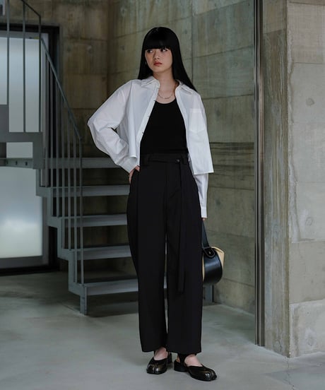 narrow belt tuck pants/3color/2size