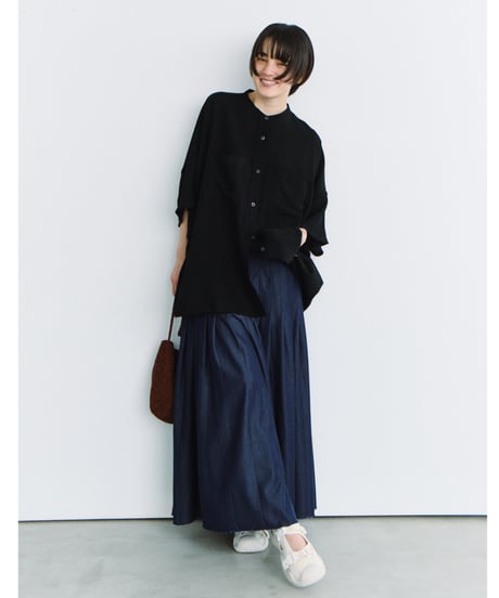 distressed detail pleated skirt / 2color / 2size