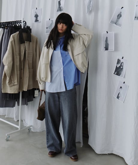Leather Collar Suede Drawstring Jacket / 2color