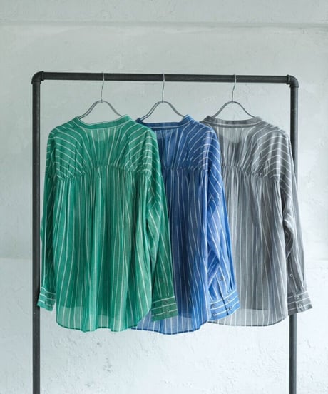 back gather stripe shirt/3colors