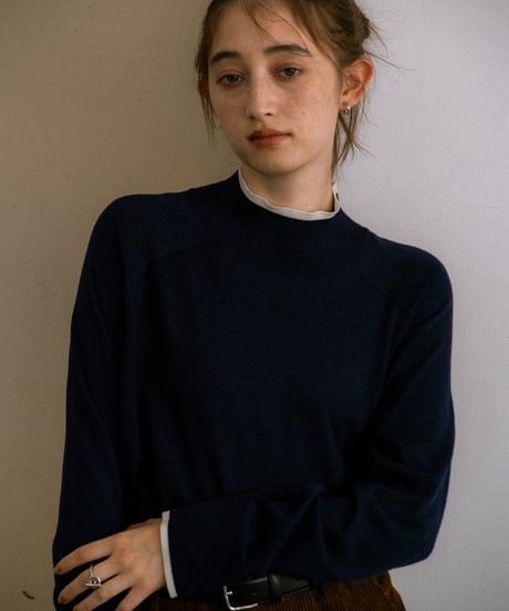 wool blend mock neck knit with colored edge/3color