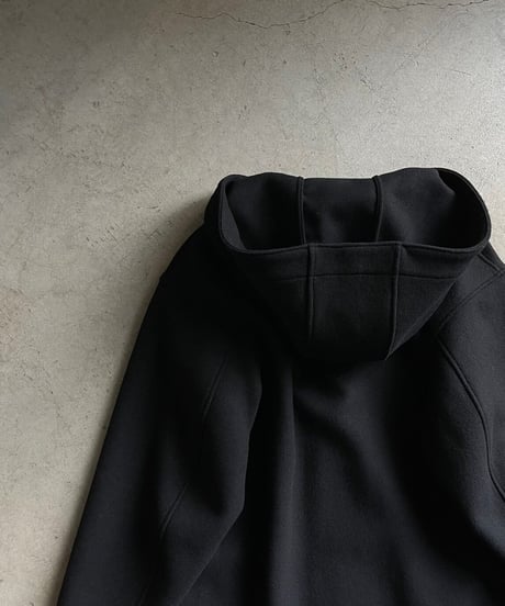 wool melton hoodie long coat/2color
