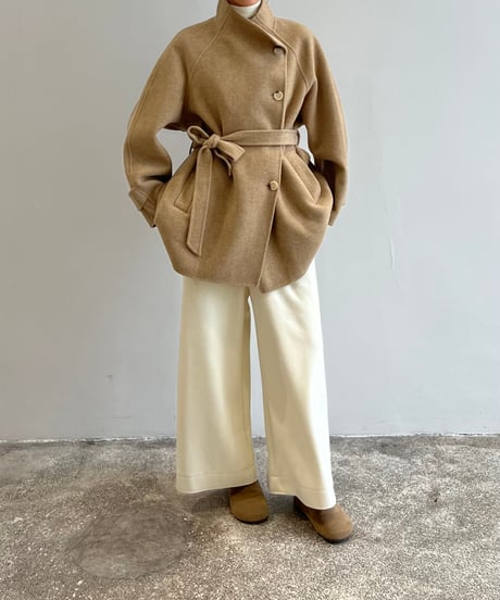 【FINE】wool minimal stand collar coat/2color