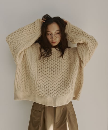 wool blend aran knit/5color