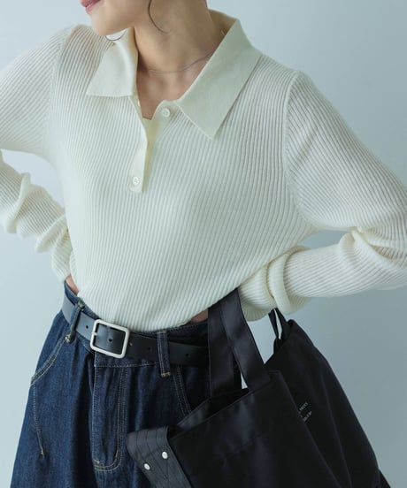 wool blend polo knit sweater/3color