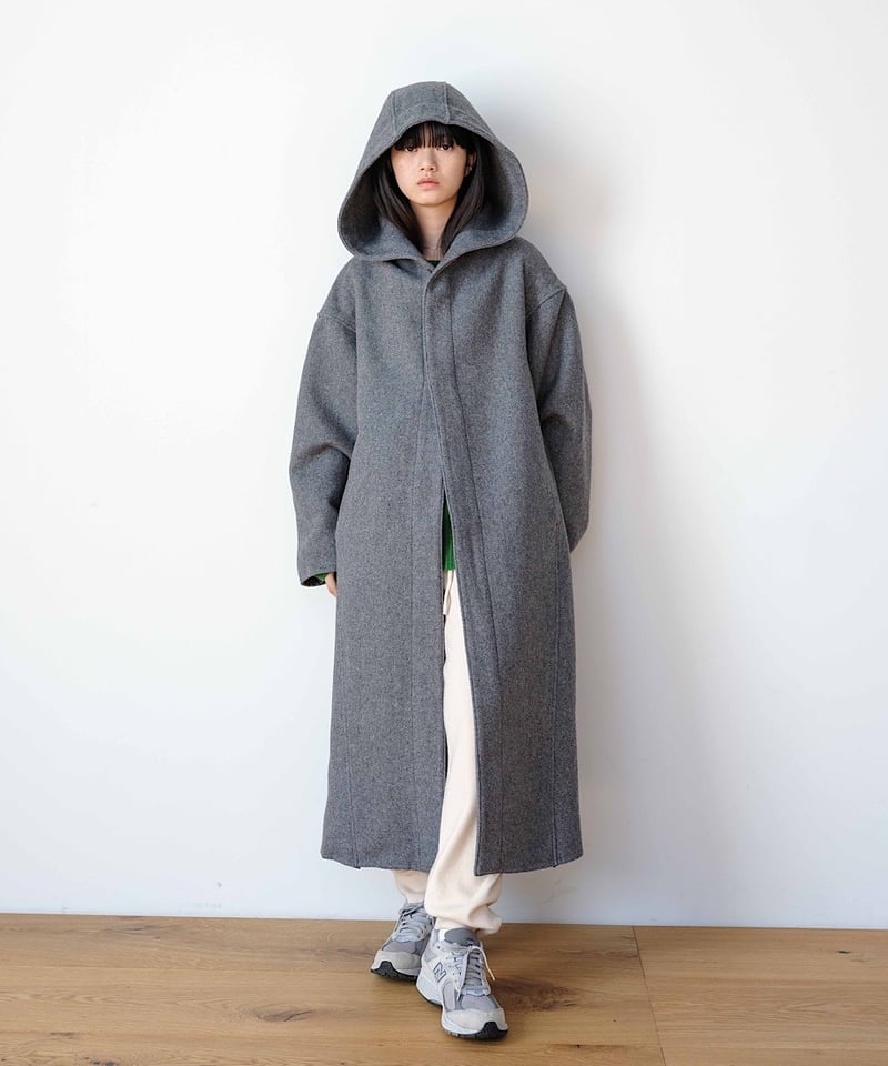 melton hoodie long coat/2colors | F A S H I R U