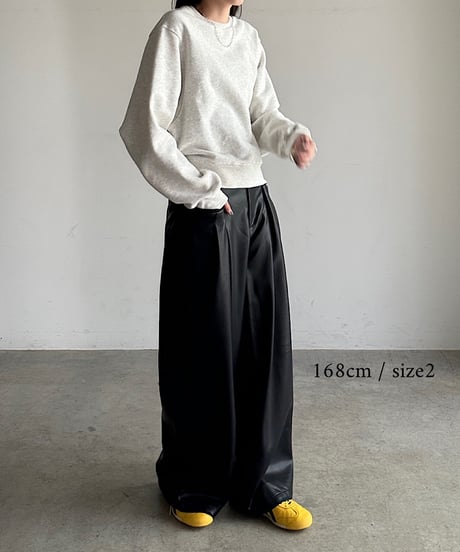 eco leather tuck wide pants
