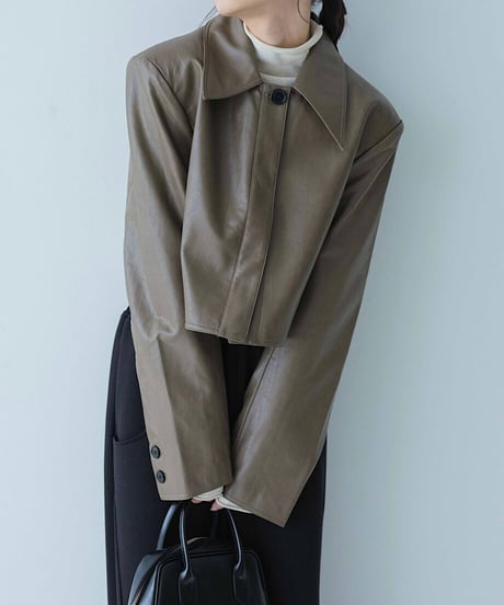 cropped fake leather jacket/2color