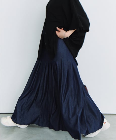 distressed detail pleated skirt / 2color / 2size