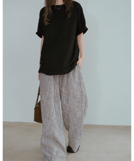 linen cotton check easy pants/2color