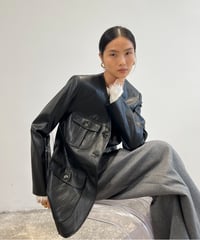 【FINE】v-neck leather touch jacket / 2color