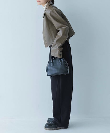 cropped fake leather jacket/2color