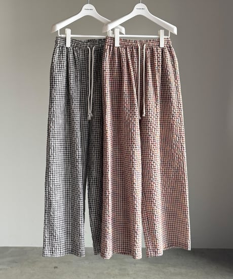 linen cotton check easy pants/2color