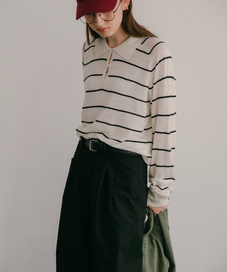 wool blend border polo sweater/3color
