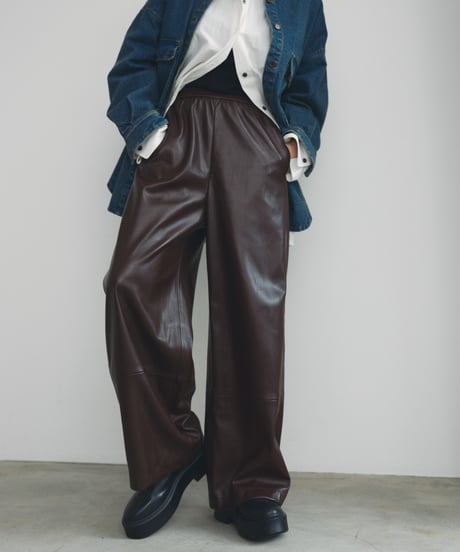 【FINE】synthetic leather wide pants /2size/2color