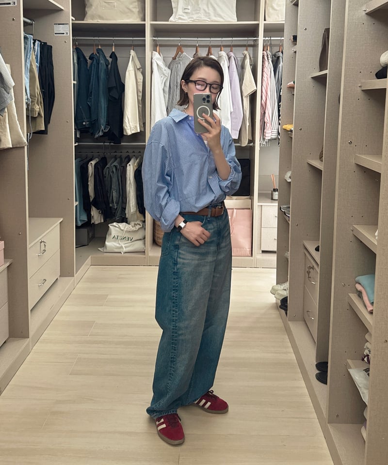 スマイル 様 ♡ Check ＆ STRIPE blue stripe shirt with monogram mark | F A S H