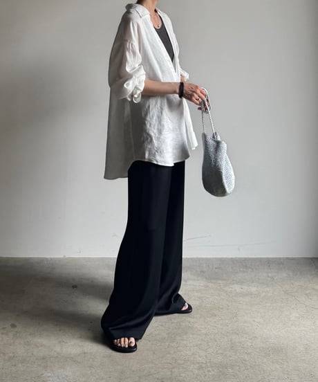 【setup対応】relaxed open linen shirt / linen tuck shorts /2color