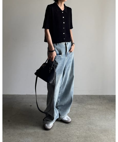 mesh polo knit shirts/2color